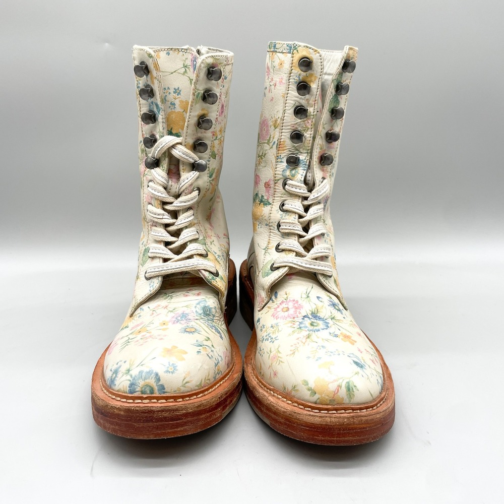 Free People Womens 39 Santa Fee Combat Boots Vintage Floral Leather Cottage Boho - Picture 2 of 13